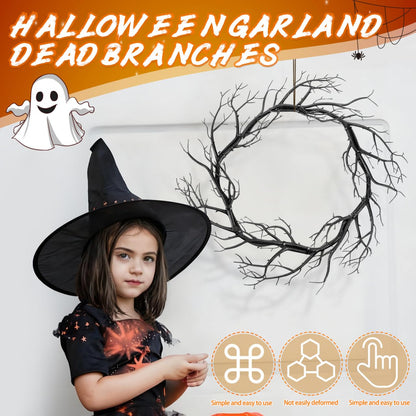 HOODANCOS Black Twig Halloween Wreath Medium Artificial Dead Branch Garland for Indoor Outdoor Party Home Wall Decor Seasonal Halloween Pendant