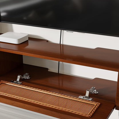 FurniNova Fully Assembled Floating TV Stand Wall Mounted 47'',High Gloss Floating Media Console with 2 Drawers & Rattan Door, Under TV Shelf for Living Room Bedroom Entertainment Center,Walnut