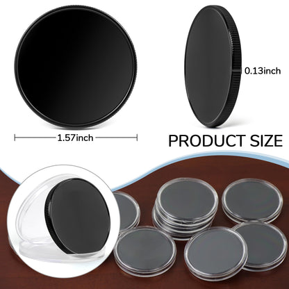 10pcs Blank Challenge Coins, Black 40mm Engraving Blanks Coins, Suitable for Laser Engraving, Metal Stamping, and DIY Hand Engraving, Supports Color Printing, Includes Acrylic Protective Case