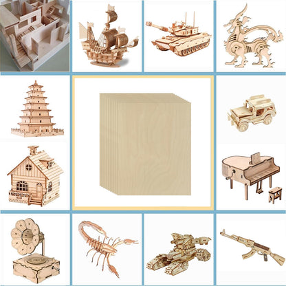 Unfinished Wood Pieces,12 Pcs Basswood Sheets 1/16,Thin Plywood Wood Sheets for Crafts,Perfect for DIY Projects, Painting, Drawing, Laser,Engraving,Burning and CNC Cutting(12x10Inchx2mm)