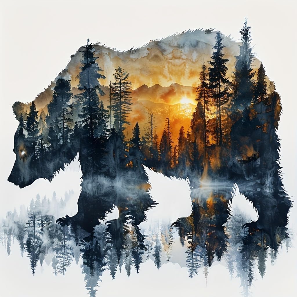 Paint by Numbers for Adults Forest Bear Paint by Numbers Kits for Beginner, DIY Acrylic Paint by Number on Canvas Easy Animal Paint by Numbers for Adults Home Wall Decor 16X16 Inch Without Frame