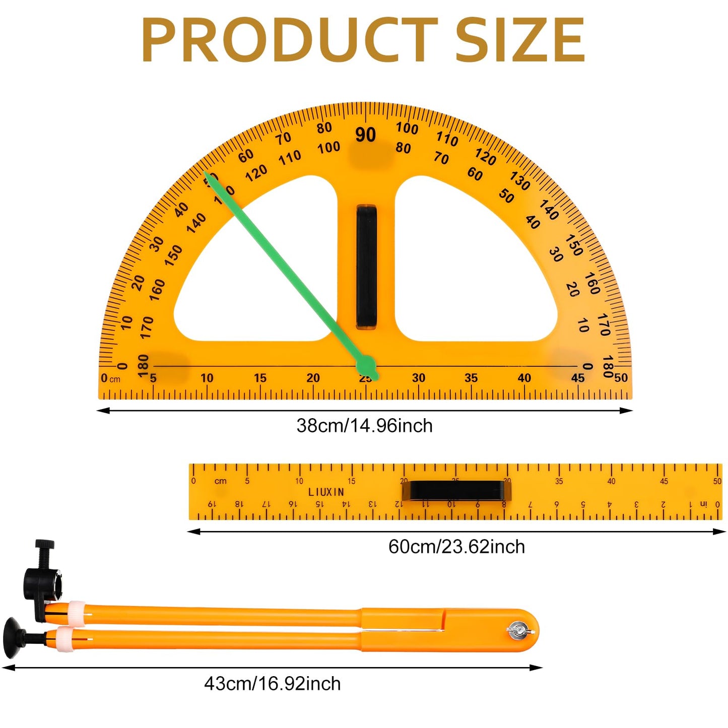 MotiMind 1 Set Large Mathematics Teaching Kit Including 1 Pcs Jumbo Teaching Ruler 1 Pcs Large Protractor 1 Pcs Geometry Compass Big Geometry Measurement Tool for Teacher Classroom Black Board
