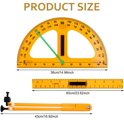 MotiMind 1 Set Large Mathematics Teaching Kit Including 1 Pcs Jumbo Teaching Ruler 1 Pcs Large Protractor 1 Pcs Geometry Compass Big Geometry Measurement Tool for Teacher Classroom Black Board