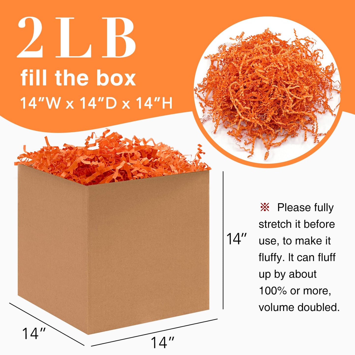 Corlcol 2LB Crinkl Paper Shred Filler for Bag Gift Box Basket Confetti Paper Shreded Stuffing Decoration for on Halloween Day (Orange)