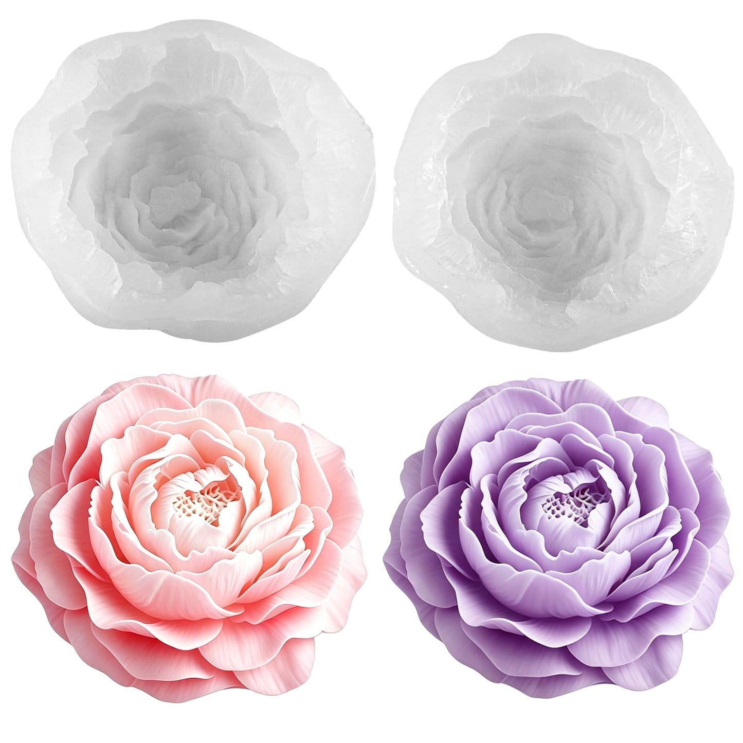 ZWLIYCHN Peony Candle Mold 2Pcs 3D Peony Flower Silicone Molds Floral Silicone Mold Peony Fondant Cake Decoration Mold for Cupcake Jelly Chocolate Candy Soap Ice Cube Epoxy Casting Resin Craft Mould