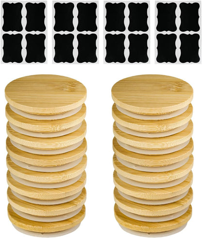 16 Pack 16 5Oz Oui Yogurt Jar Lids with Labels, Food-Grade Bamboo Lids for Oui Yogurt Jars, Reusable Wooden Canning