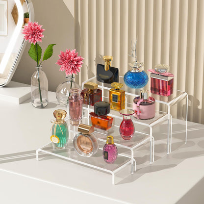 10 Pcs Large Acrylic Display Risers (7" L~9" L), Sturdy Rectangular Dessert Stands, Perfume Shelf Organizer, Clear Riser Stands, Display Shelves for Cupcake, Perfume, Figure, Collection, Decoration.