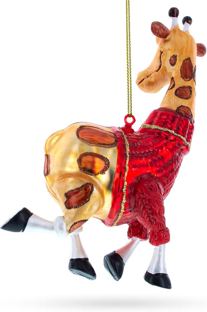 Stylish Giraffe Blown Glass Christmas Ornament