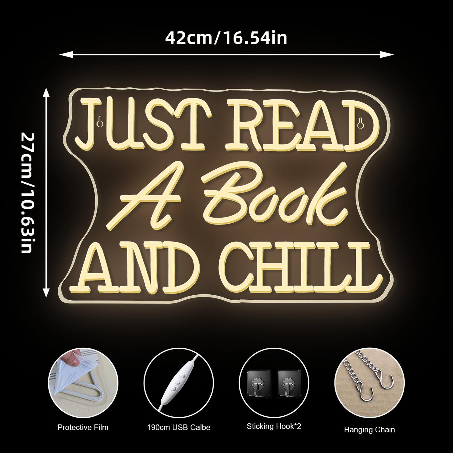 VVYXX Just Read a Book and Chill White LED Neon Lights Wall Decor LED Sign with Dimmable Switch Neon Light Up Sign for Classroom Bookstore Library Study Room Reading Party