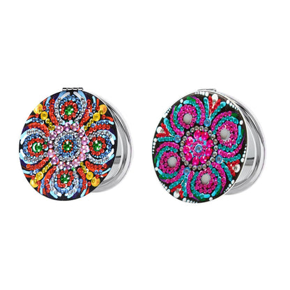 DDGYP 2 Pcs DIY Diamond Art Kits Compact Mirror, Diamond Painting Portable Pocket Mini Mirrors, Handmade Crafts for Women Daily Use & Gift Giving