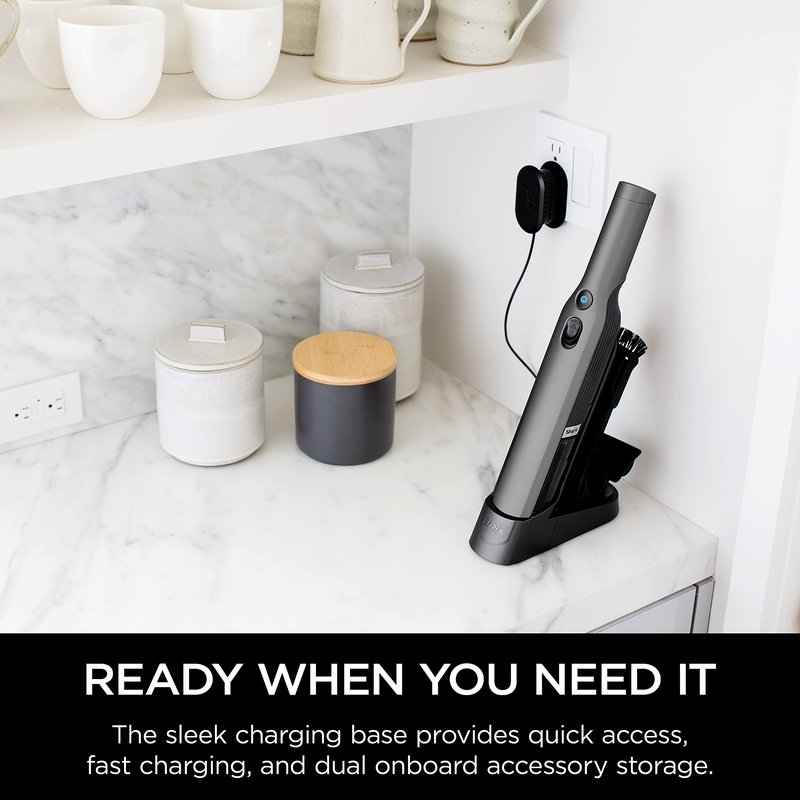 Shark WV201 WANDVAC Handheld Vacuum, Lightweight at 1.4 Pounds with Powerful Suction, Charging Dock, Single Touch Empty and Detachable Dust Cup,Graphite, Slate