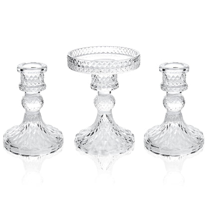 Unity Candle Holder - Glass Candle Holders for Pillar Candles Taper Candles, Glass Candlestick Holders Set of 3, Decorative Clear Glass Candlestick Holder for Wedding Table Dinning Church Centerpiece
