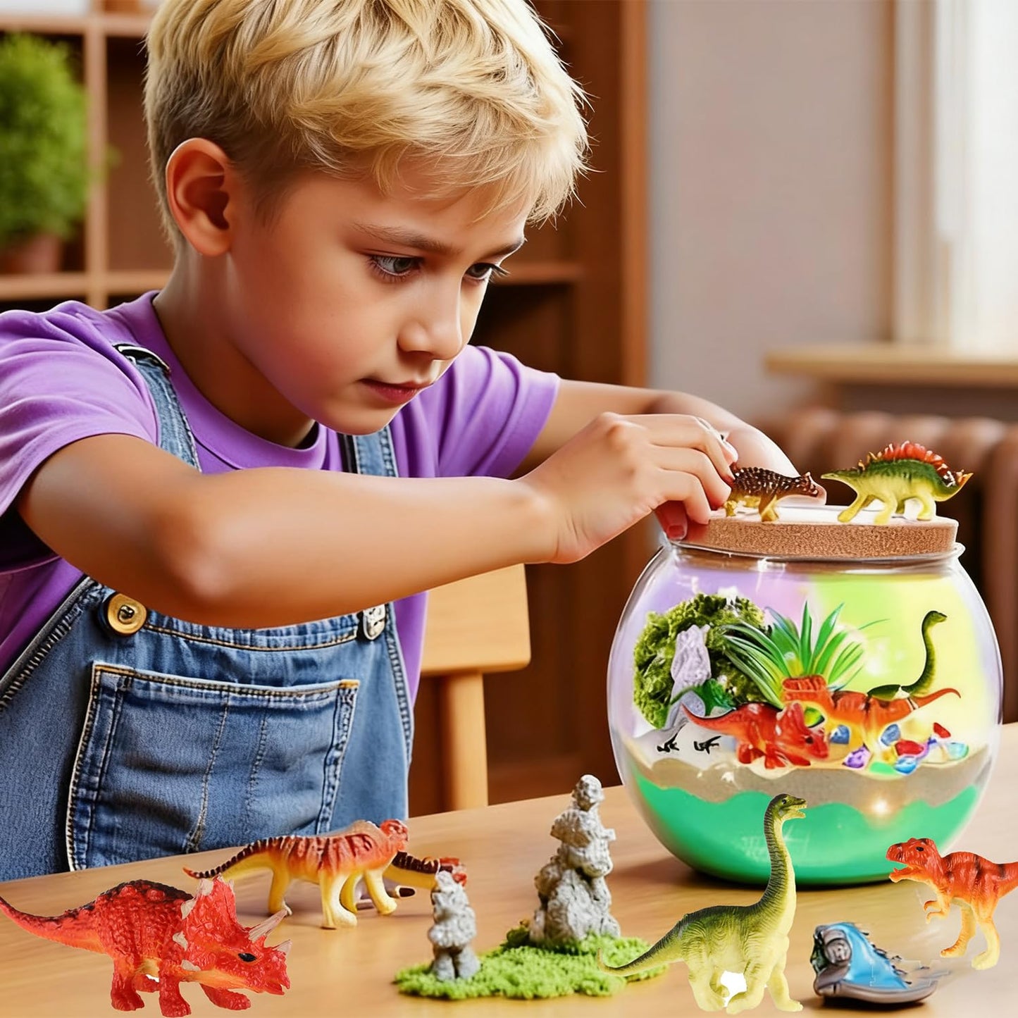 Hannstar Dinosaur Toys-Light Up Terrarium Kit for Kids, Night-Light DIY Dino Toys for Boys Ages 4 5 6 7 8-12, Birthday Easter Gifts for Boys, Arts and Crafts Kit for Kids