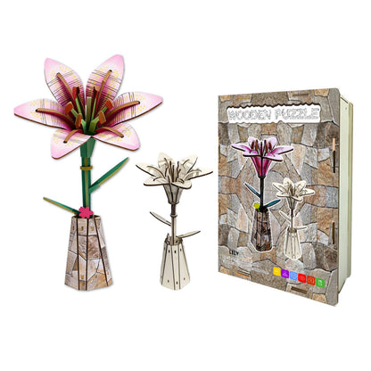 LYYHUWJIE 3D Flower Puzzle for Adults, Lily DIY Wooden Flower Crafts Set, Artificial Flower Model Kit to Assemble, Creative Adult Craft Kit for Women, Desk Decor & Mother’s Day Gift