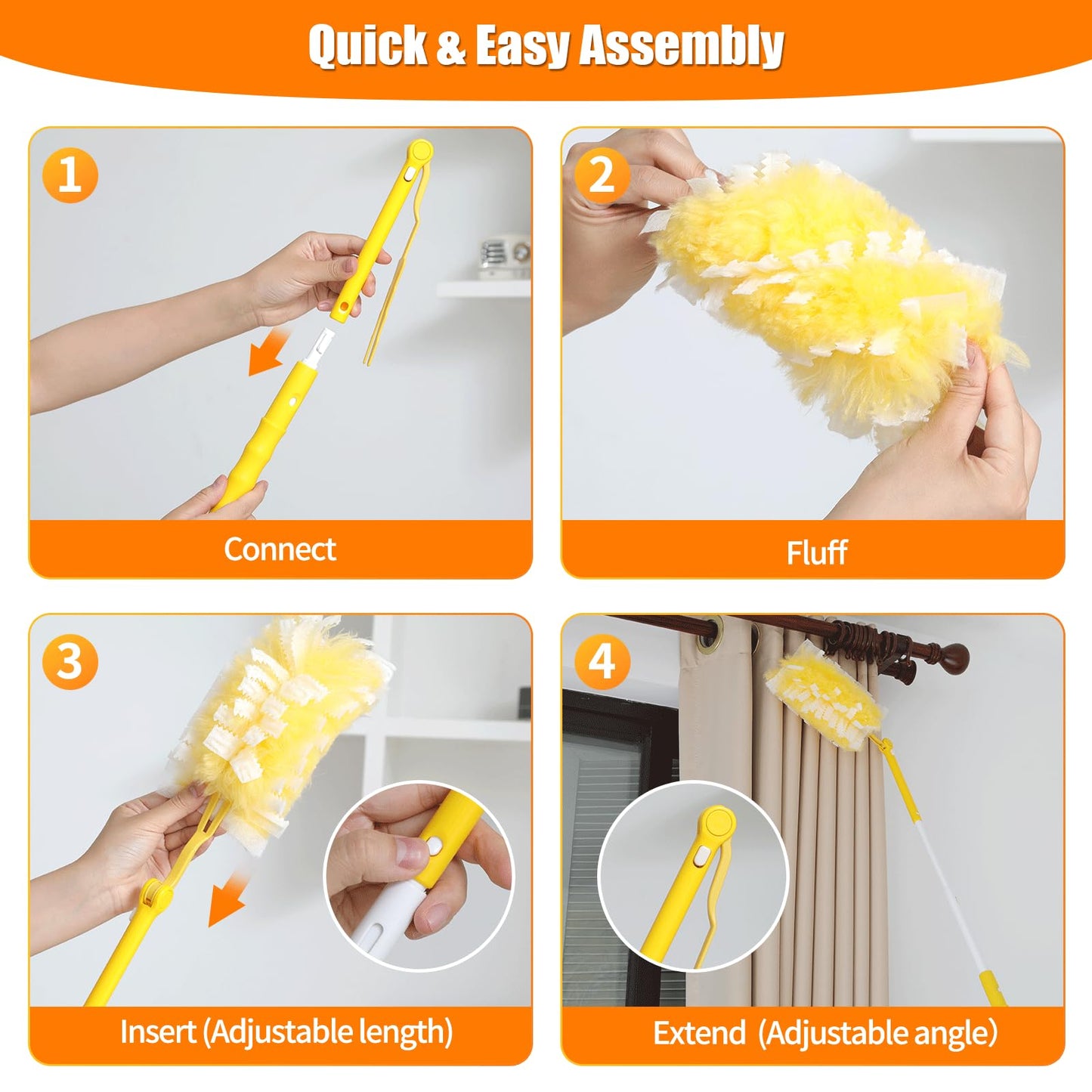Senowi 40 Count 360° Heavy Duty Duster Refills Compatible with Swiffer,Large Size-Extra Thick Disposable Electrostatic Feather Duster Refill with 1 Retractable Handle(35-inch Length Fully expanded)