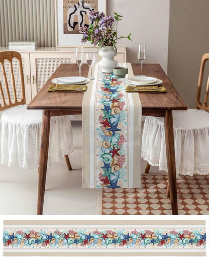 Lsrtoss 70 Inches 13" 70" Rustic Coastal Table Runner Long, Nautical Starfish Farmhouse Dress Scarves, Beach Coral