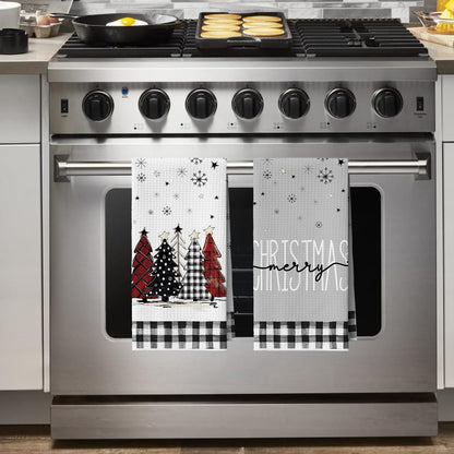 12x24 Inch Set 4 Artoid Mode Black Xmas Tree Snowman Merry Christmas Bar Kitchen Towels, Quick Dry Microfiber Cloth