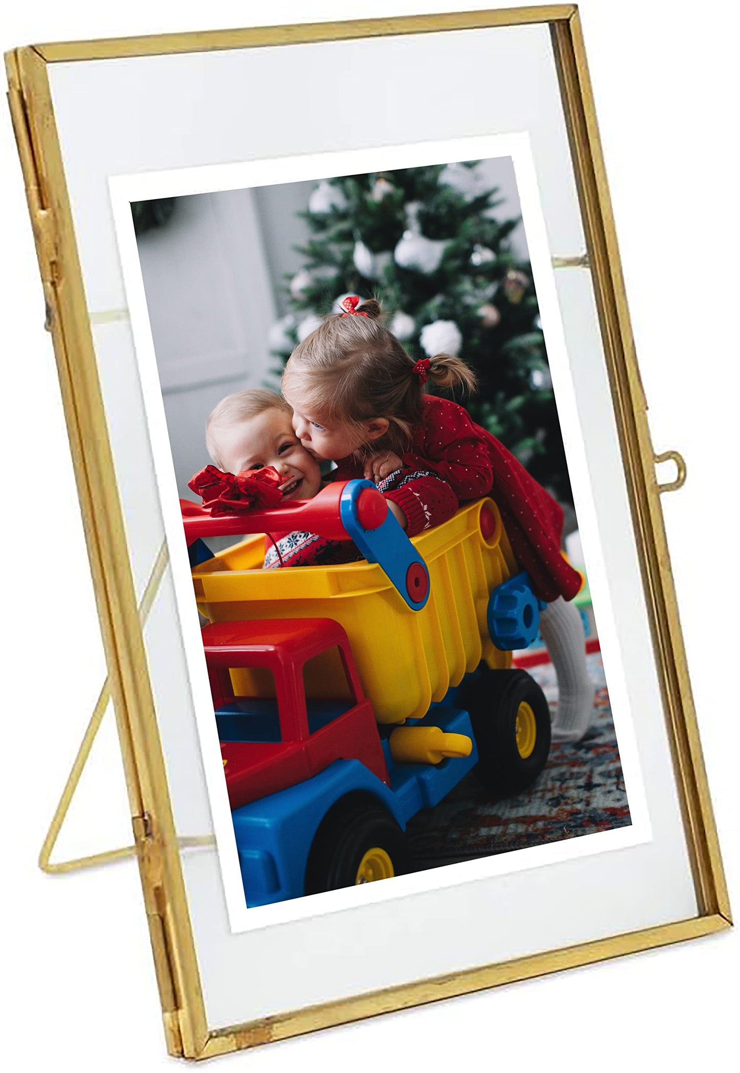 WONTHAI Gold Picture Frame - 4x6 Antique Brass Postcard Picture Frame for Desk - Small Pressed Glass Frame for Pressed Flowers - Floating Vertical (4 * 6 vertical)…