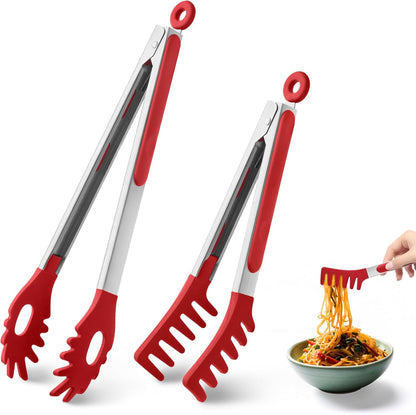 2 9-Inch 12-Inch PCS Pasta Tong Spaghetti Tongs, & Heat Resistant Silicone Pasta Tongs Spaghetti Server With Teeth