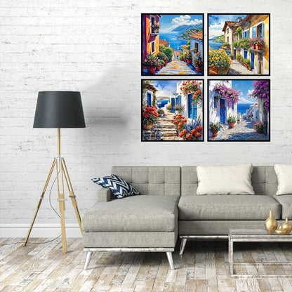 Zythron 4PCS Diamond Art Kits for Adults,Seaside Scenery Diamond Art Landscape Diamond Painting DIY 5D Full Drill Gem Art Painting Kit for Home Wall Decor Gifts 12x12 in
