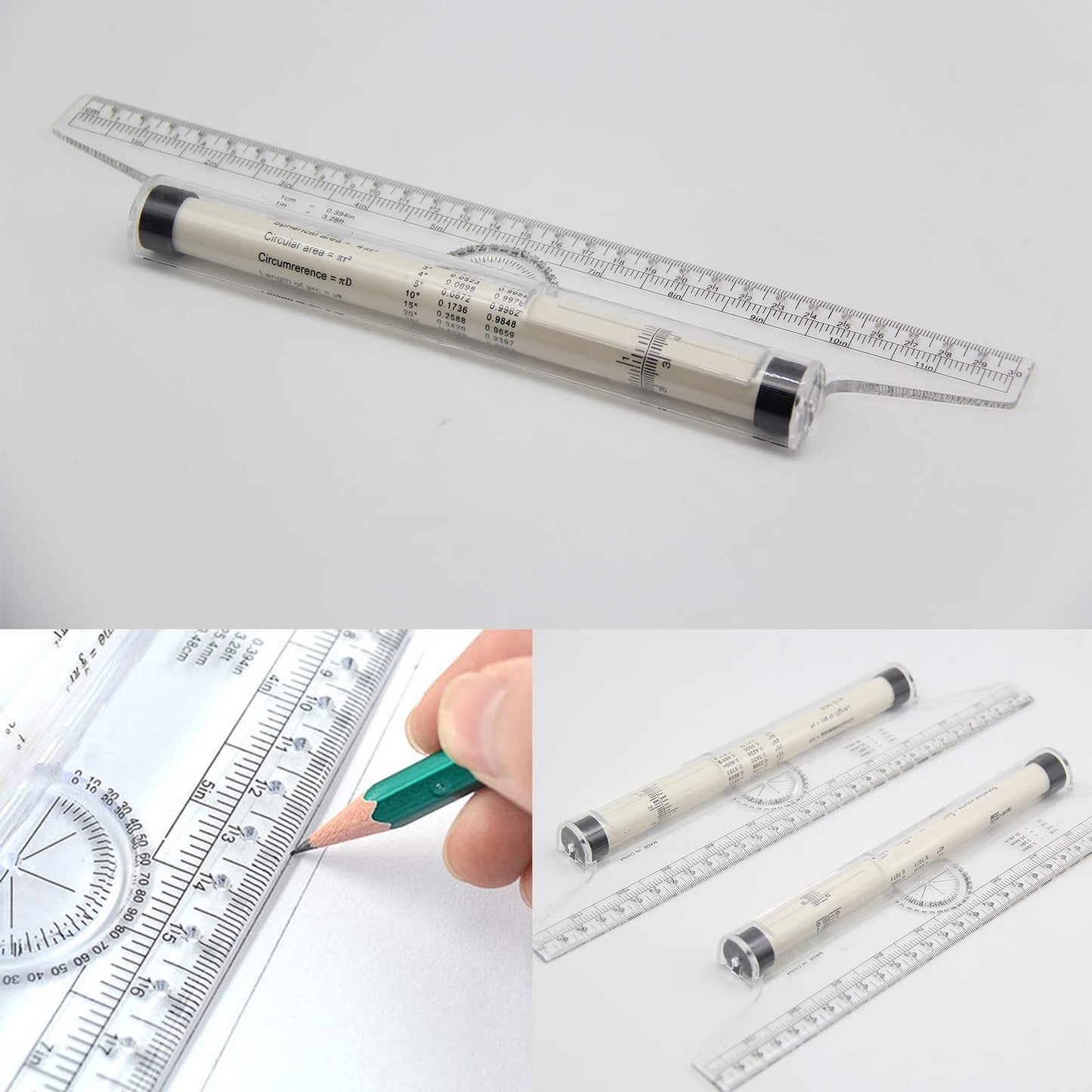 Plastic Measuring Rolling Ruler, Pack of 2, Multifunctional Measuring Rolling Ruler Drawing Roller Ruler, Ruler for Measuring, Drafting, Student, School, and Office, 12 Inches