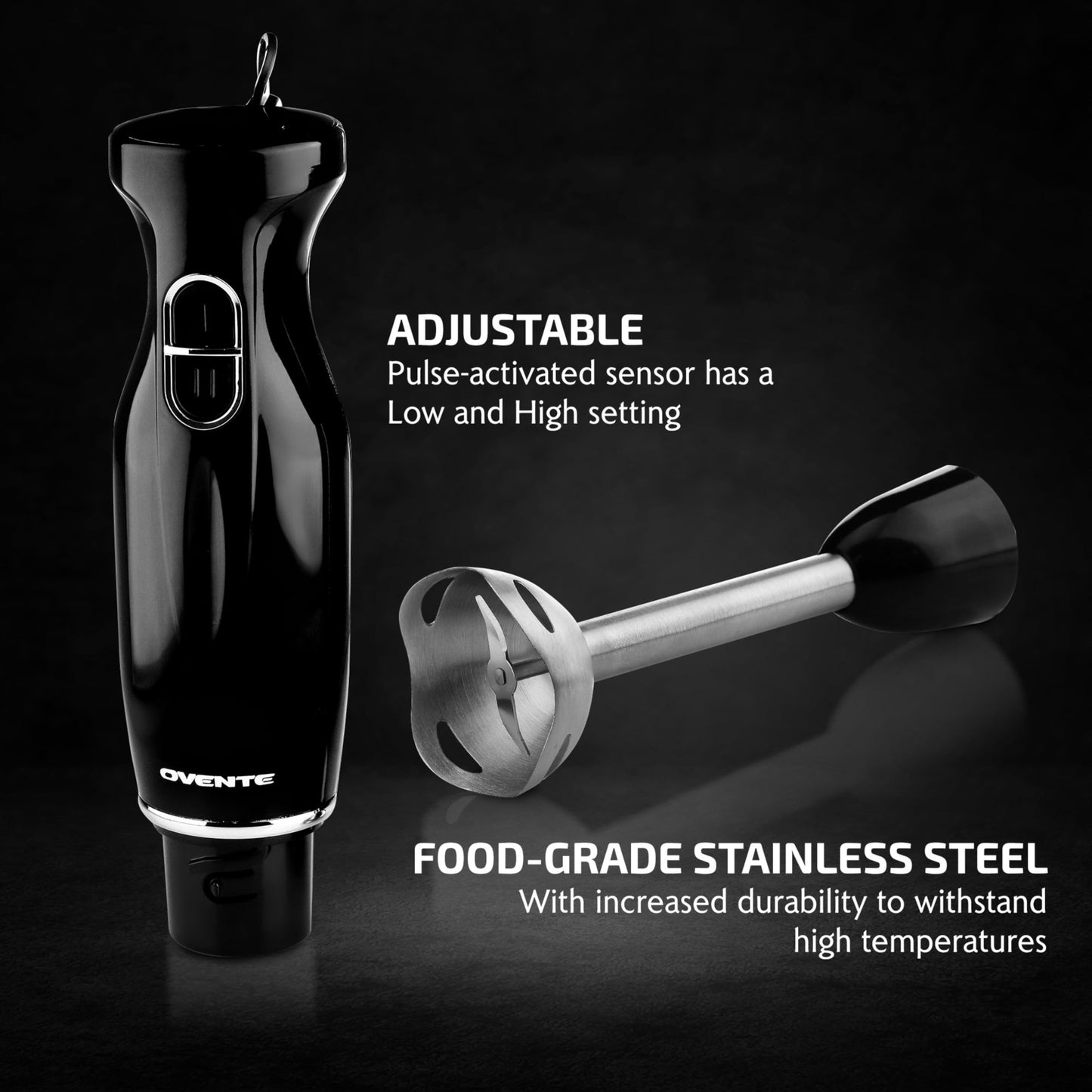 OVENTE Immersion Hand Blender, 300W Electric Handheld Portable Stick Mixer with 2 Mixing Speed and Stainless Steel Blades for Effortless Blending Smoothies, Shakes, Puree or Baby Food, Red HS560R