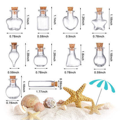 Patelai 50 Pieces Small Mini Glass Jars Bottles with Cork Stopper 10 Style Christmas Wishing Glass Cork Bottle and 50 Pieces Eye Screws for Wedding Birthday Christmas Party Home Decoration