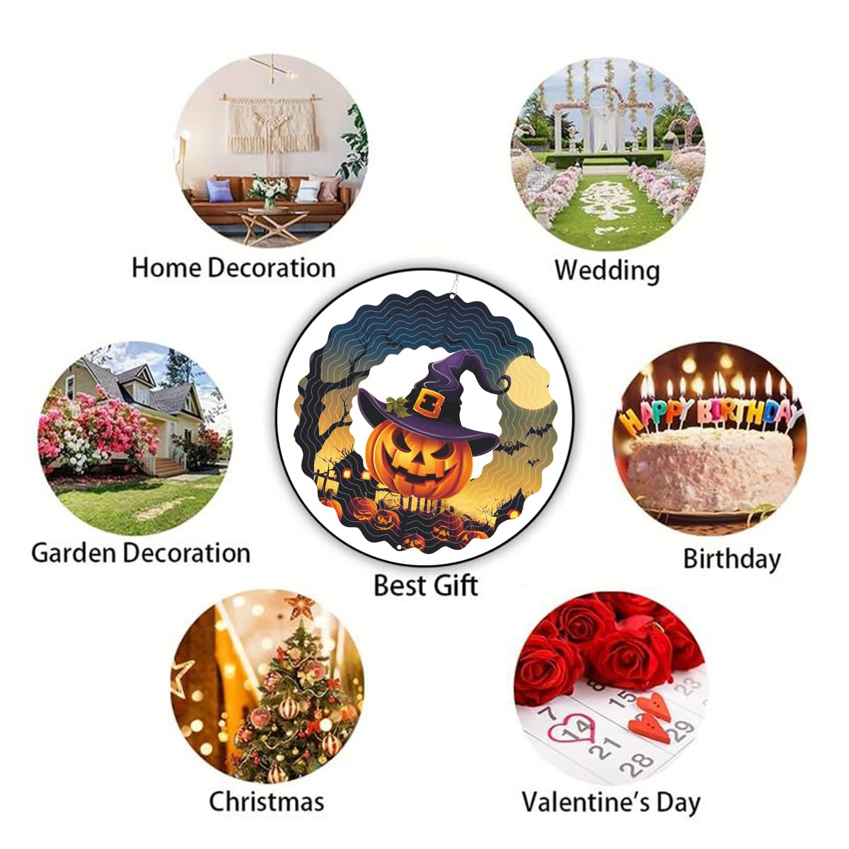 Hanging Halloween Metal Wind Spinner Witch's hat Wind Spinners 3D Hanging Skull Pumpkin Metal Wind Spinner for Halloween Yard Garden Outdoor Indoor Art Decor