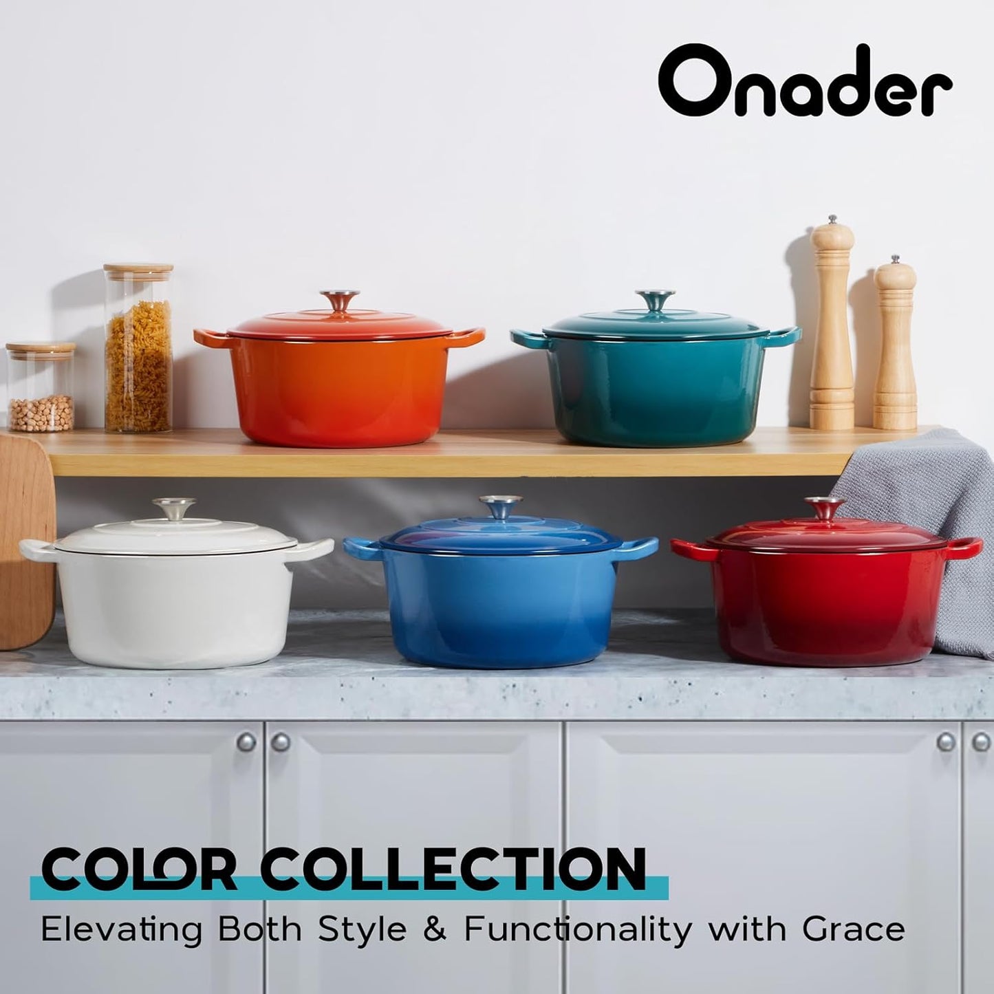 5QT Onader Enameled Cast Iron Dutch Oven, Round Dutch Oven Pot with Lid for Sourdough Bread Baking - Red
