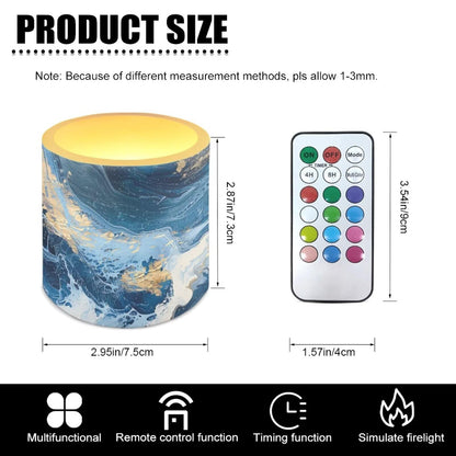 Cozeyat Ocean Marble LED Candles Set of 4 Battery Powered Flameless with Remote Timer Flickering Flame Waterproof for Home Patio Garden Decor