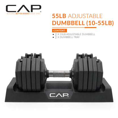 CAP Barbell 55 lb Pair of Adjustable Dumbbells with Full Rotation Chrome Handle