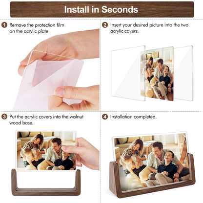 Mixoo 4x6 Picture Frame 2 Pack - Rustic Wooden Picture Frames with Walnut Wood Base and High Definition Break Free Acrylic Photo Covers for Desk Tabletop Display Teacher Appreciation Gifts (Horizontal + Vertical)