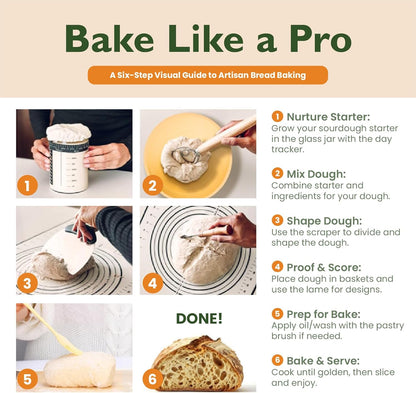 Helena Vitalit Set 10" 9" Bannetons,1000ml Sourdough Starter Kit Bread Baking with Oval & Round Silicone Starter Jar