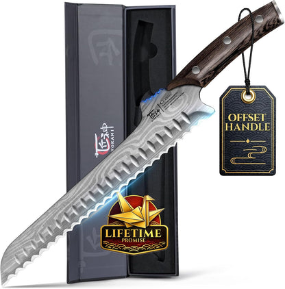 2026 Offset 10.5 Inch SYOKAMI New Upgraded Bread Knife for Homemade Bread, Resharpenable Serrated Knife, Ultra-Sharp
