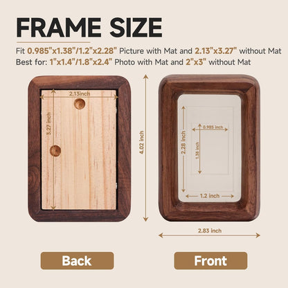 1x1.4 1.8x2.4 2x3 Solid Walnut Mini Picture Frame, Small Wood Photo Frame with Decorative Joinery Corners, Instax
