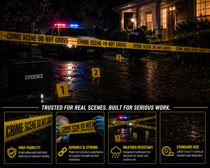 ATERET Crime Scene Do Not Cross Tape 2 Pack 3 inch x 1000 feet, Hazard Safety Tape, Construction Tape for Danger/Hazardous Area, Ideal Use for Halloween Decorations, Party, Work-Site