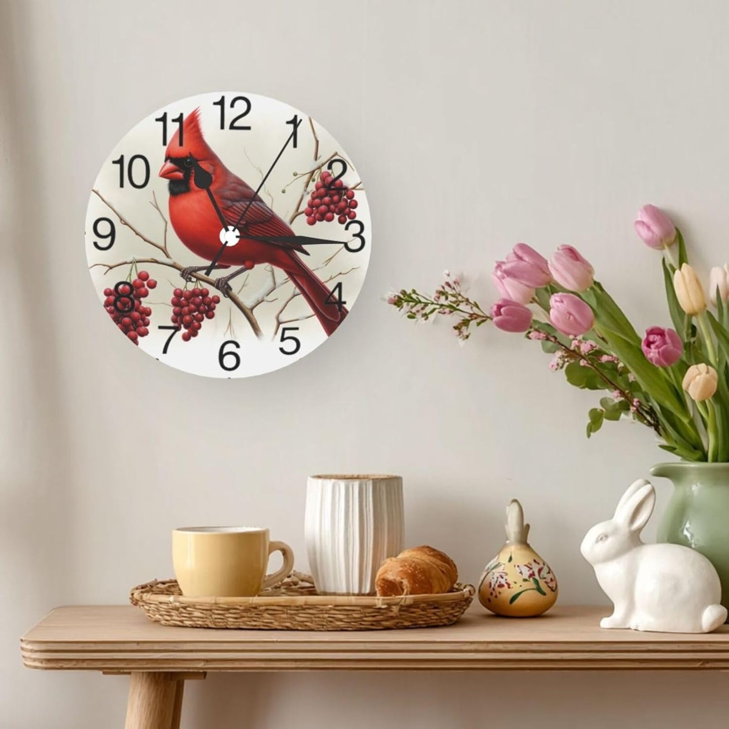 KiuLoam Winter Bird Round Wall Clock, Silent Non-Ticking Battery Operated Easy to Read for Home Office Decorative Clock
