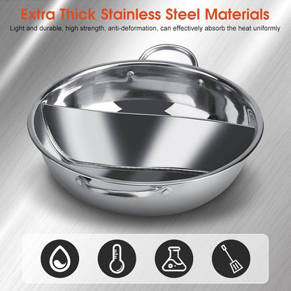 Stainless Steel Pot with Divider for Double-Flavor Soup Cooking, Suitable for Family Gatherings