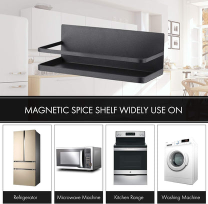KES Magnetic Spice Rack for Refrigerator, Magnetic Shelf Spice Shelf for Kitchen, 2 Pack Matte Black