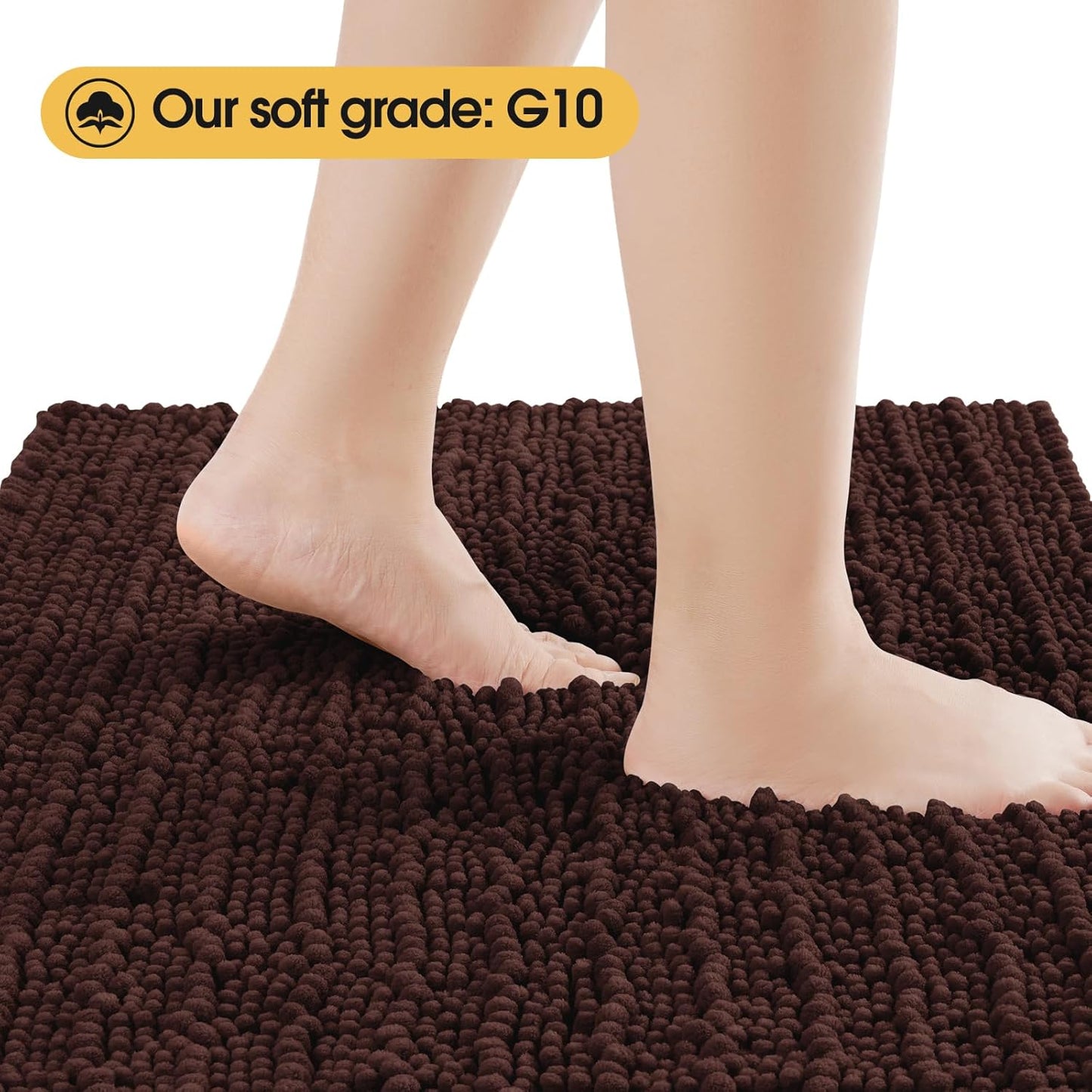 ACCUMTEK Luxury Brown Bathroom Rug Mat, 36"x24", Ultra Soft Thick Absorbent Non Slip Chenille Mat for Bathroom