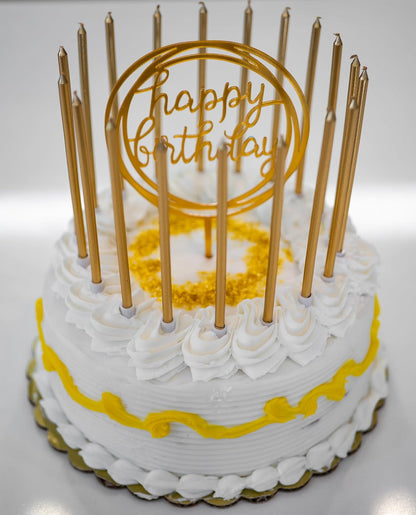 24 Count Tall Thin Metallic Gold Birthday Candles with Holders and Classy Cake Topper for Custom Cake