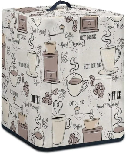 Dust-Proof Air Fryer Cover, Kitchen Small Appliance Cover with Top Handle and Pockets, Washable, Coffee Beige White
