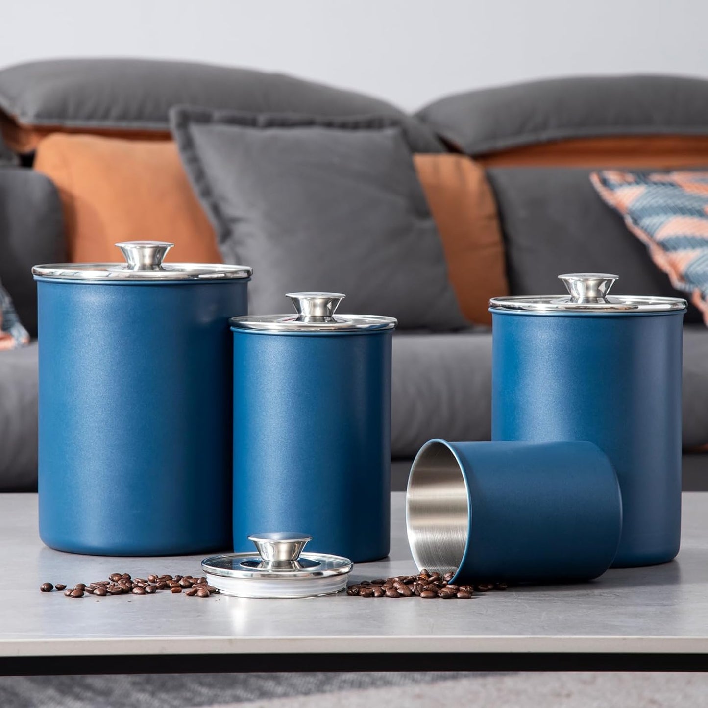 Set 4-Piece, 16/49/85/132 Counter malmo Stainless Steel Food Canister of Ounces,Airtight Containers with Glass Lid