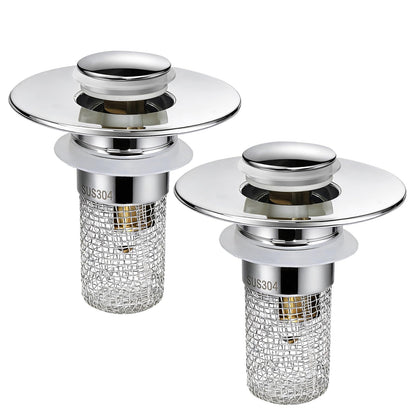 Universal Bathroom Sink Stopper & Hair Catcher, Stainless Steel Drain Filter Strainer, Anti-Clog Pop Up Drain Stopper for US Standard Bathroom Sinks(2PCS)