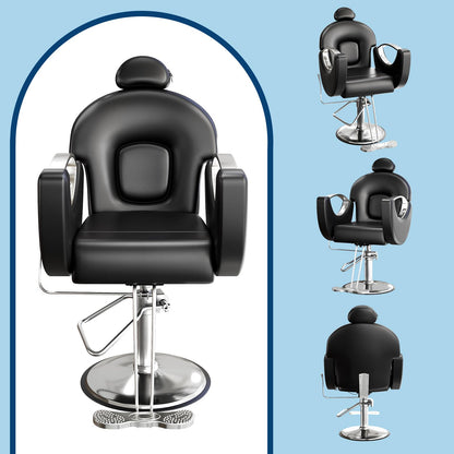 GAOMON Reclining Salon Barber Chair, 360 Swivel Styling Braiding Hairdresser Chair Hair Salon Chair with Heavy Duty Hydraulic Pump for Hair Stylist Home Barbershop, Black & Silver