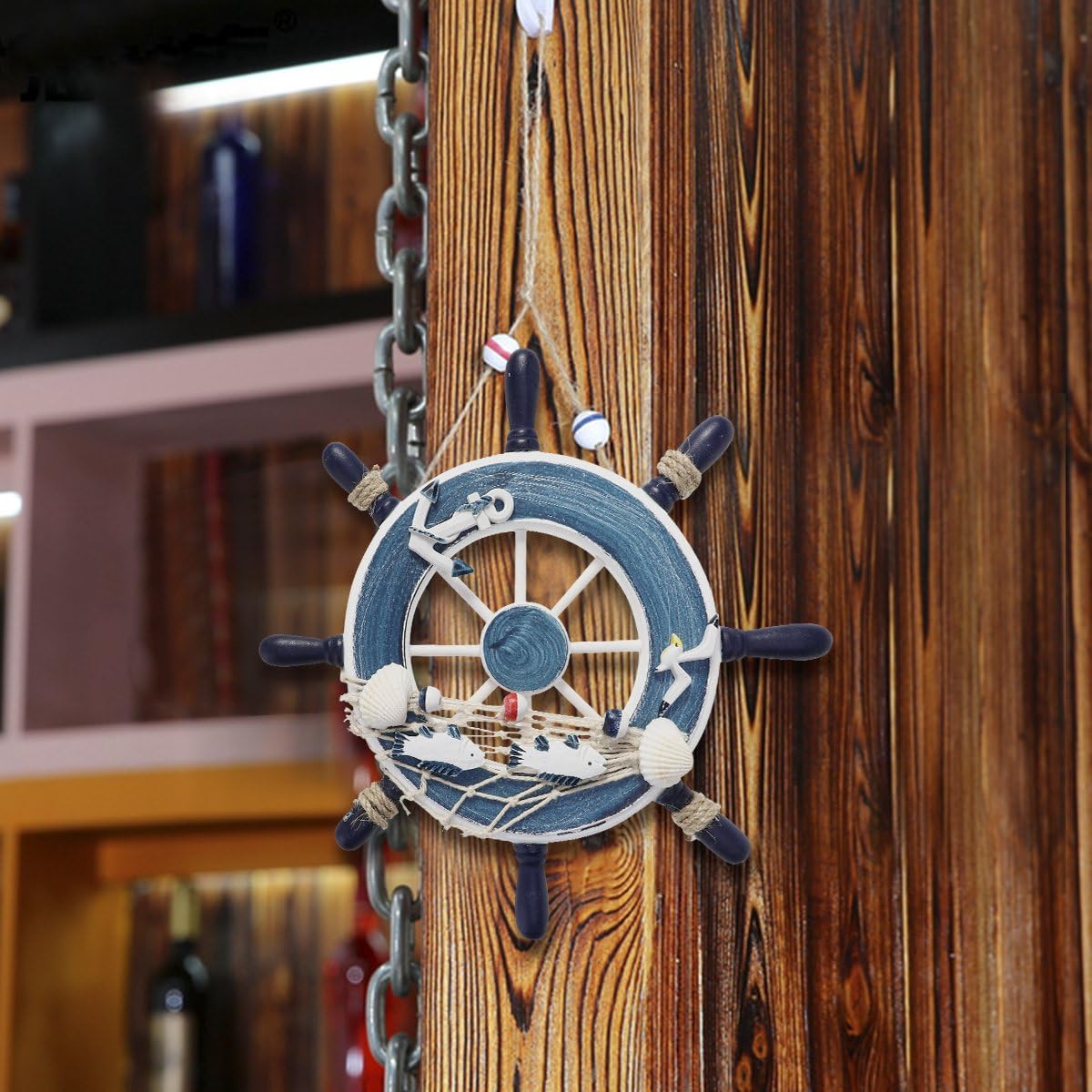Nautical Beach Wooden Boat Steering Wheel Wall Decor, 9 Inch Rudder