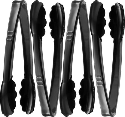 Plastic Tongs for Serving, Pack of 6, 9 Inch Heavy-Duty Reusable or Disposable Tongs for Catering and Events