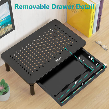 WALI Computer Monitor Stand with Storage, Desk Monitor Riser 3 Height Adjustable, Laptop Riser with Airflow Vents, Desk Organizer for Computer, Laptop, Printer, Notebook (STT003D-B), 1 Pack, Black