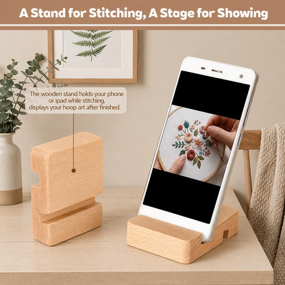 CLRDIVA Embroidery Starter Kit for Beginners: Easy DIY Needlepoint Set with Phone Stand for Step-by-Step Video Tutorials - Stress Free to Learn 29 Basic Stitches - Relaxing Crafts for Adults