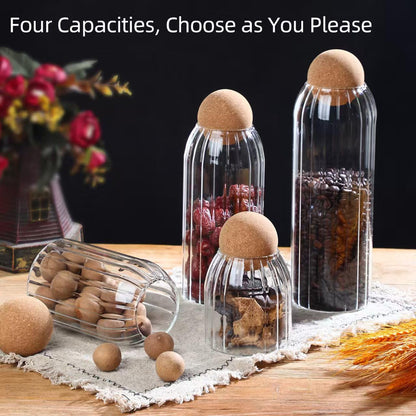 Glass Storage Jar with Ball Cork Lid, Clear Glass Canisters with Cork Ball,3Pcs High Borosilicate Glass Sealed Jar 16oz 26oz 36oz, Used for Storing Candies, Salt, Tea, Seasonings, Cookies, etc